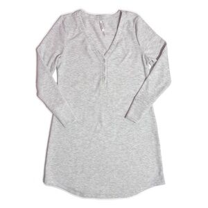 SOMA Cozy Waffle Long-Sleeve Henley Sleepshirt in Light Gray Size Small